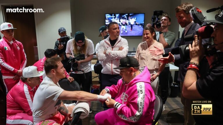 Katie Taylor visits Caneloâ€™s dressing room before Bivol fight