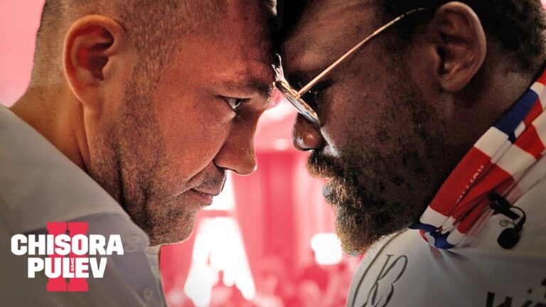 INTENSE FACE OFF: Derek Chisora & Kubrat Pulev separated by security