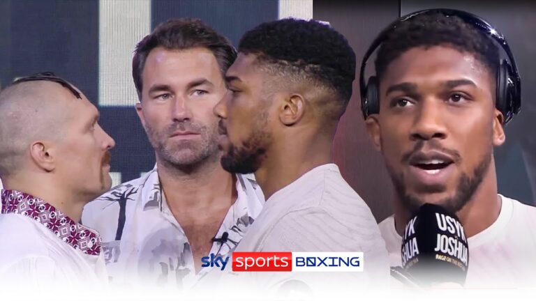 "It's about the bell ringing, and us throwing LEATHER!" | Joshua reacts to frosty face-off with Usyk