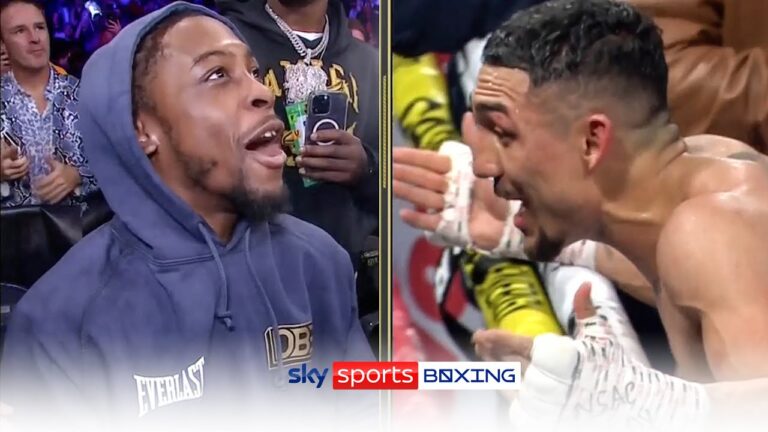 HEATED! Teofimo Lopez & Keyshawn Davis exchange words ringside 😡