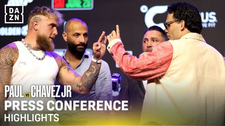 Jake Paul vs. Julio Cesar Chavez Jr. face off for the first time during the Press Conference.