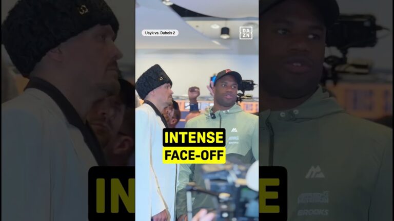 😳 Oleksandr Usyk and Daniel Dubois face-off in a TENSE stare-down. #shorts