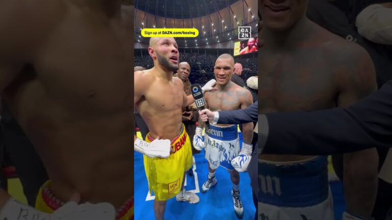 Conor Benn and Chris Eubank Jr embrace in a hug & show respect after rematch is finished
