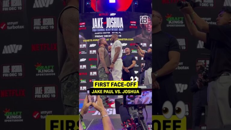 SIZE DIFFERENCE 😳 Anthony Joshua and Jake Paul face off for the first time