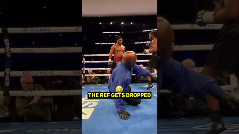 THE REFEREE GETS DROPPED IN THE FIGHT 😭😭 #shorts