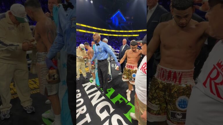 🏆 Teofimo Lopez celebrates at center ring as he is crowned the WBA Welterweight World Champion! 👑✨