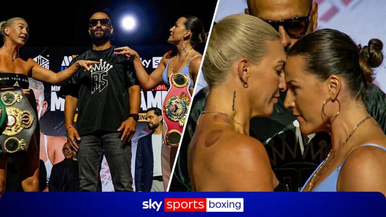 FIERY weigh-in face-off between Mikaela Mayer and Chantelle Cameron