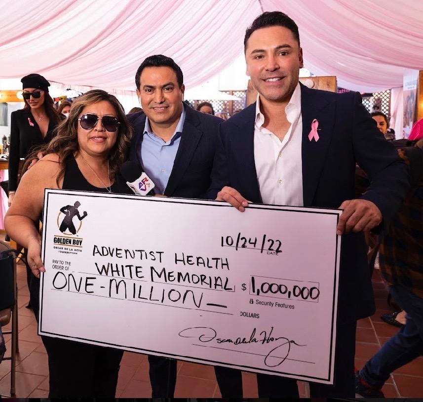 OSCAR DE LA HOYA PRESENTS $1 MILLION DOLLAR CHECK TOADVENTIST HEALTH WHITE MEMORIAL