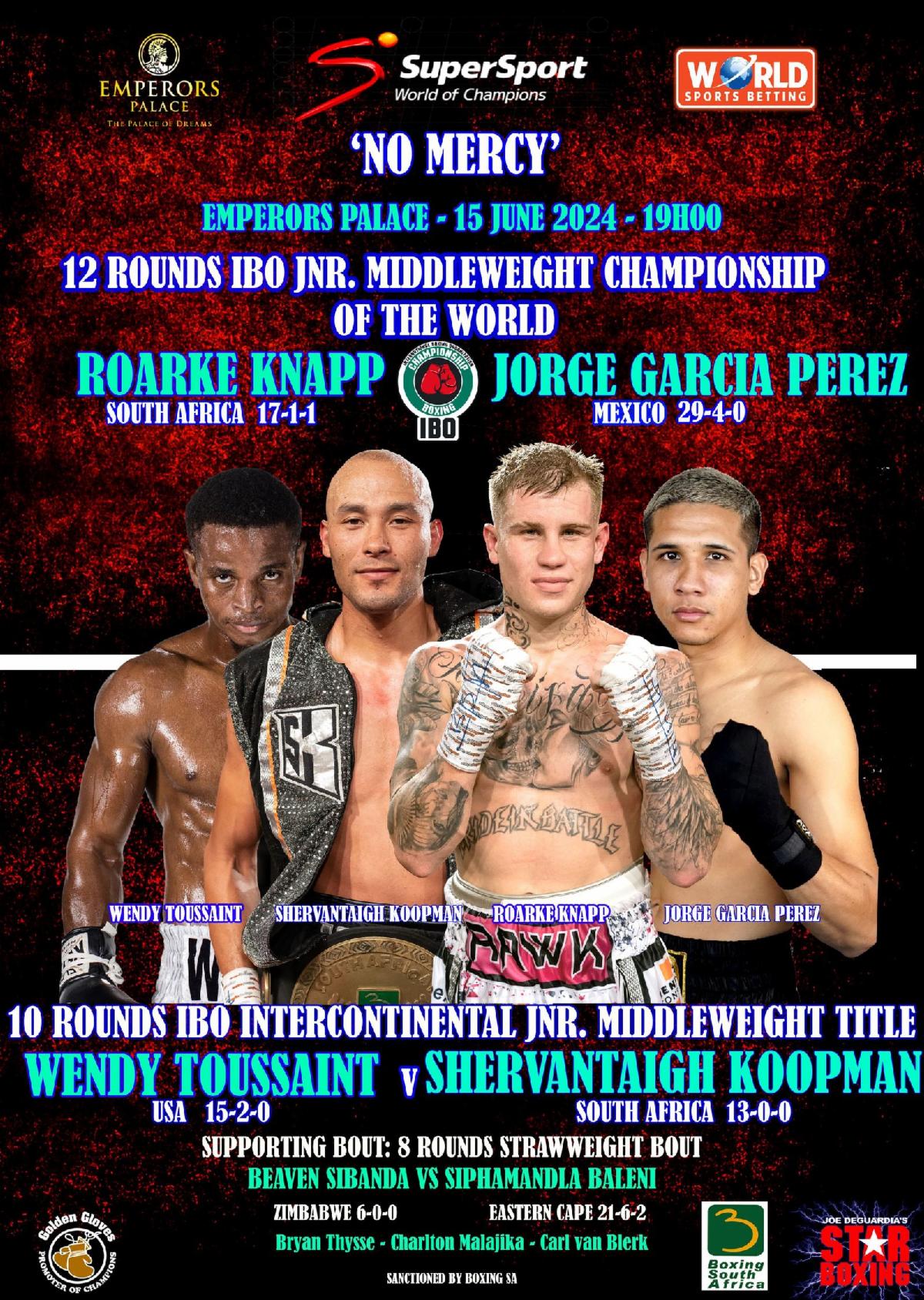 Star Boxingâ€™s super welterweight contender Wendy Toussaint will travel to the Emperors Palace in Kempton Park, South Africa to take on Shervantaigh Koopman | Star Boxing