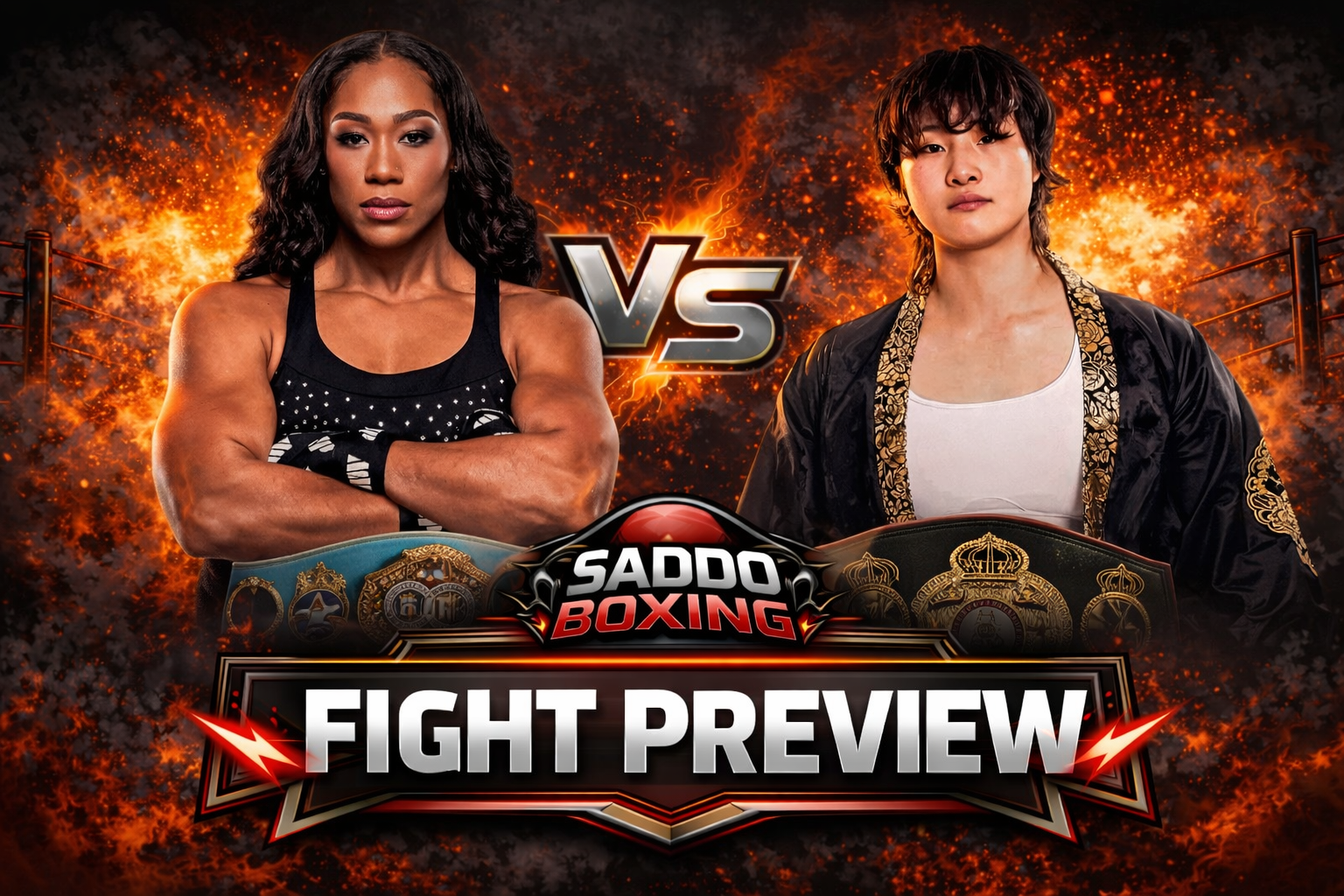 Alycia Baumgardner vs Bo Mi Re Shin fight preview graphic with both fighters facing off and championship belts displayed