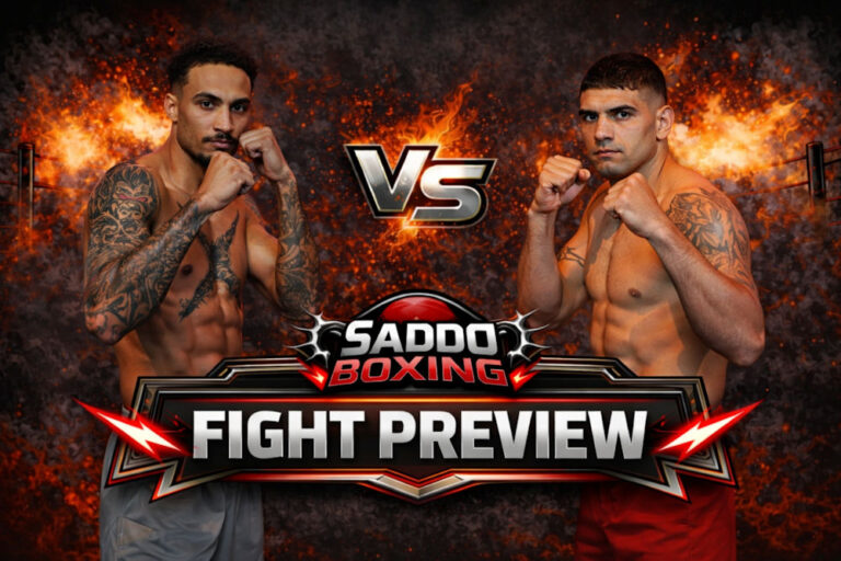 Ben Whittaker vs Braian Suarez fight preview graphic showing both fighters in stance with Saddo Boxing branding
