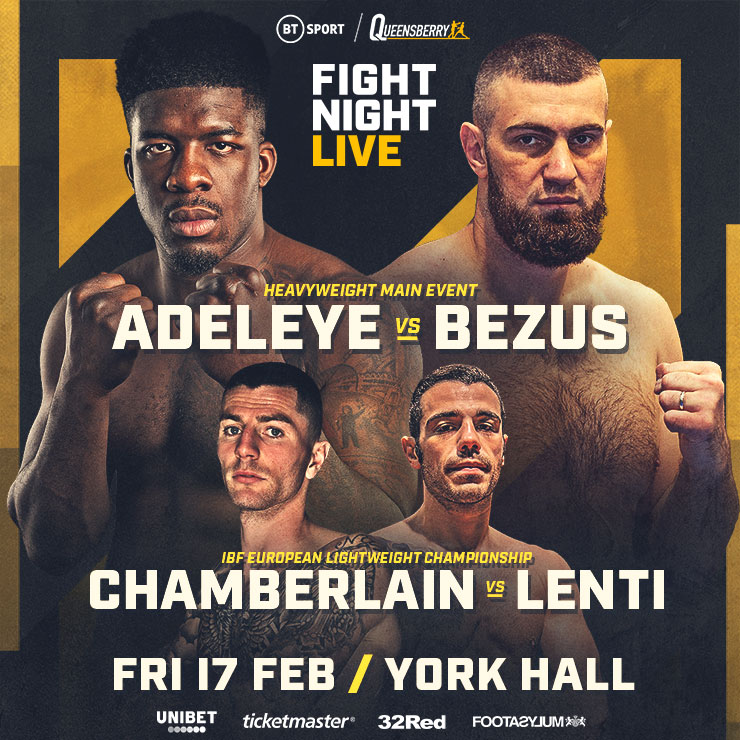 ADELEYE AND CHAMBERLAIN TOP YORK HALL CARD ON 17 FEB