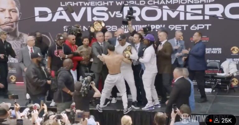 Gervonta Davis pushes opponent off stage during heated boxing weigh-in