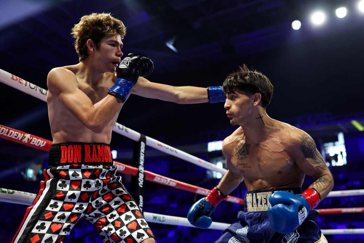Jordan Fuentes lands a punch on Dante Paris Ibarra Hernandez during their young prospects showdown in San Jose.