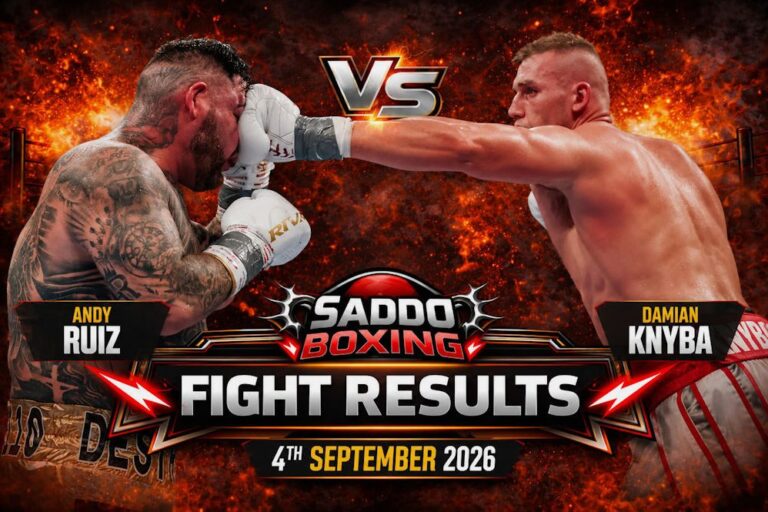 Damian Knyba lands a punch on Andy Ruiz Jr during their heavyweight fight in Newark on September 4, 2026