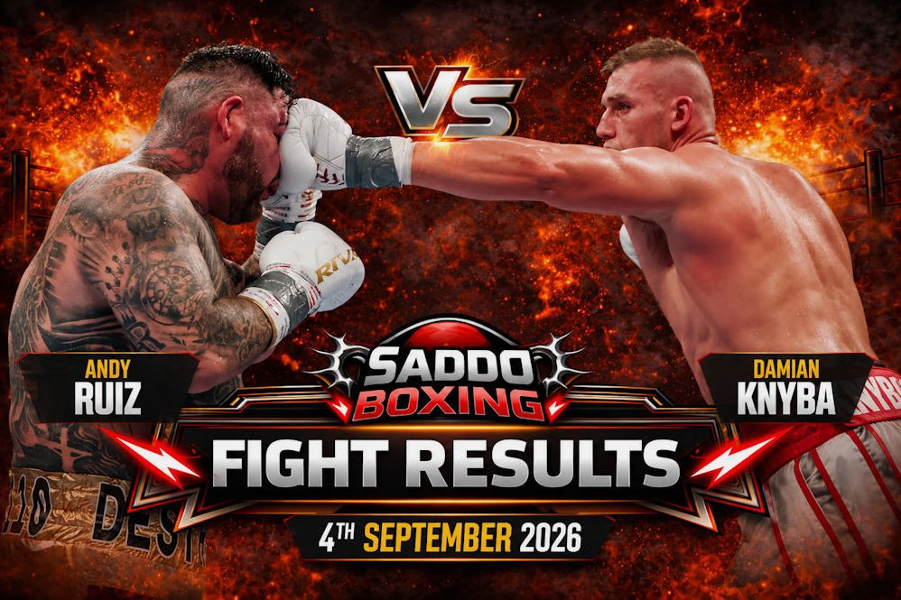 Damian Knyba lands a punch on Andy Ruiz Jr during their heavyweight fight in Newark on September 4, 2026
