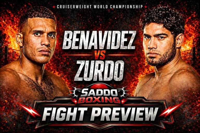David Benavidez vs Gilberto Ramirez fight preview poster with both fighters facing off