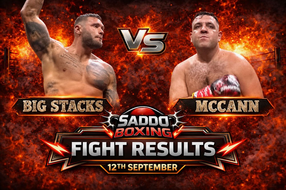 Big Stacks vs Jordan McCann fight results graphic from Misfits Boxing Newcastle on 12 September 2026