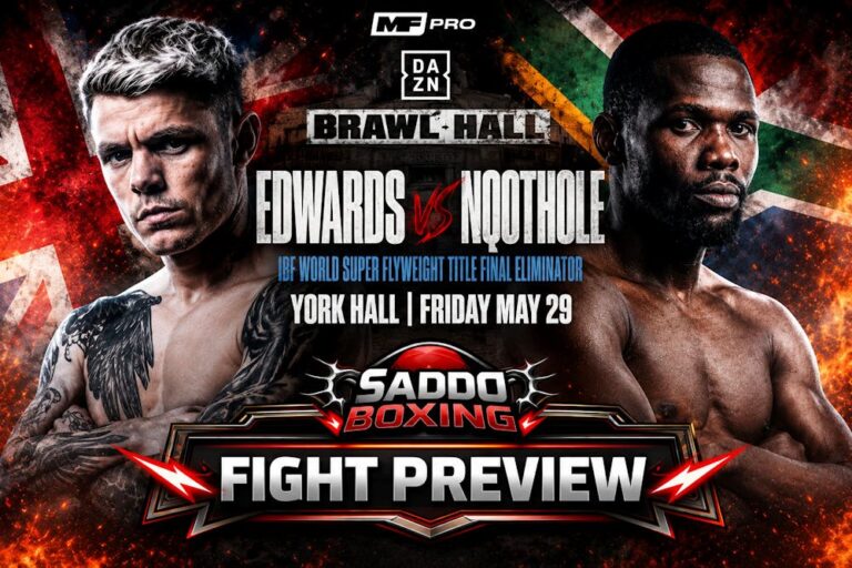 Charlie Edwards and Sikho Nqothole promotional fight preview poster for their super flyweight clash at York Hall in London on May 29, 2026.