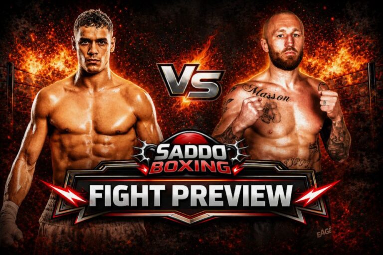 David Nyika and Floyd Masson face off in Saddo Boxing fight preview artwork ahead of their cruiserweight main event in Auckland, New Zealand.