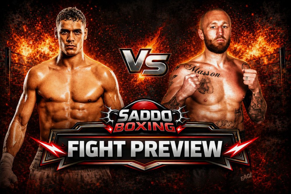 David Nyika and Floyd Masson face off in Saddo Boxing fight preview artwork ahead of their cruiserweight main event in Auckland, New Zealand.