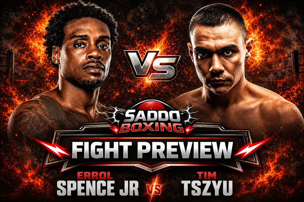 Errol Spence Jr and Tim Tszyu face off in promotional artwork ahead of their middleweight fight in Sydney.