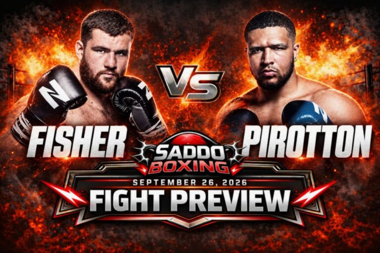 Johnny Fisher and Michael Pirotton on a Saddo Boxing fight preview graphic for 26 September 2026