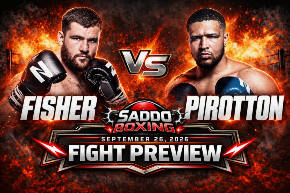 Johnny Fisher and Michael Pirotton on a Saddo Boxing fight preview graphic for 26 September 2026