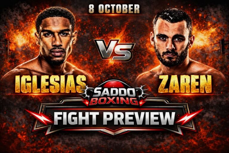 Fight preview graphic for Osleys Iglesias vs Oliver Zaren on 8 October