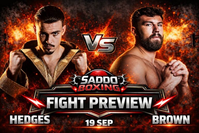 Pat Brown vs John Hedges fight preview graphic for their British and Commonwealth cruiserweight title bout in Manchester