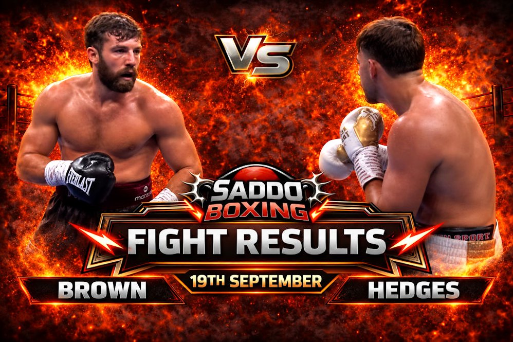 Pat Brown vs John Hedges fight results graphic after their British, Commonwealth and IBF Inter-Continental cruiserweight title bout