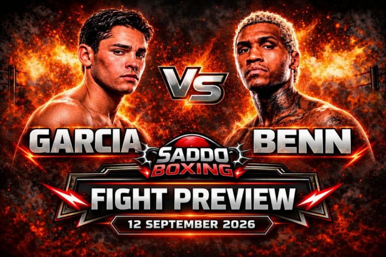 Ryan Garcia vs Conor Benn fight preview graphic for their welterweight clash in Las Vegas on 12 September 2026