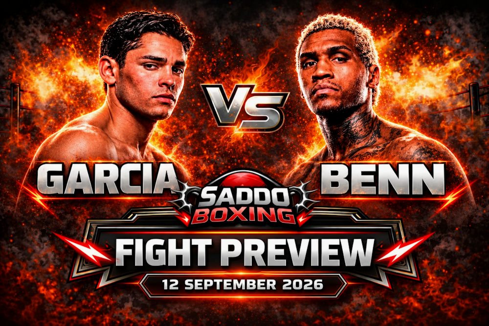 Ryan Garcia vs Conor Benn fight preview graphic for their welterweight clash in Las Vegas on 12 September 2026
