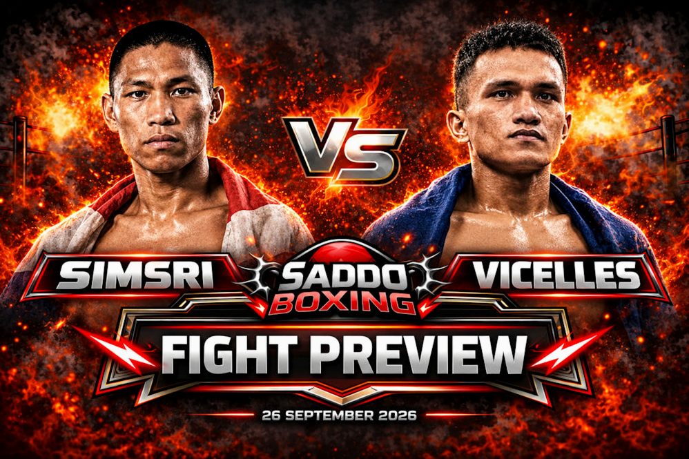 Saddo Boxing fight preview graphic showing Thanongsak Simsri on the left and Mark Vicelles on the right ahead of their 26 September 2026 bout.