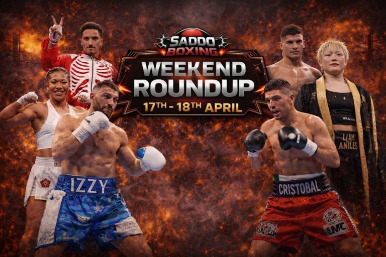 Weekend boxing roundup image featuring Ben Whittaker, Braian Suarez, Alycia Baumgardner, Lani Daniels, Nathaniel Collins and Cristobal Lorente fight results 17th–18th April